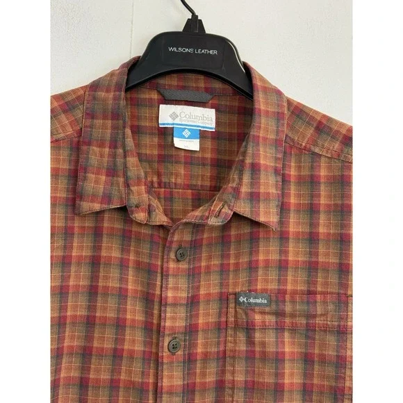 Columbia Men's XL Cornell Woods Flannel Shirt Orange Plaid Cotton Stretch - Picture 2 of 6